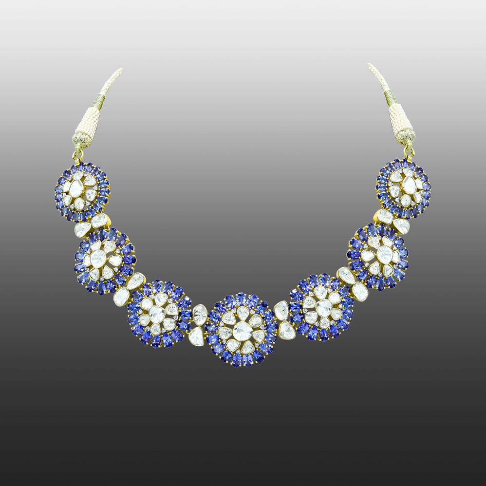 Polki Necklace with Tanzanite Clusters
